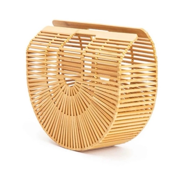 🌾 1  Handmade Bamboo Half Circle Beach Bag, Woven Rattan Straw - Picture 8 of 8